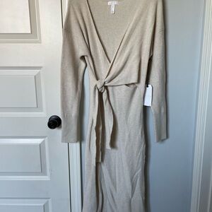 Tan Knit Wrap Dress